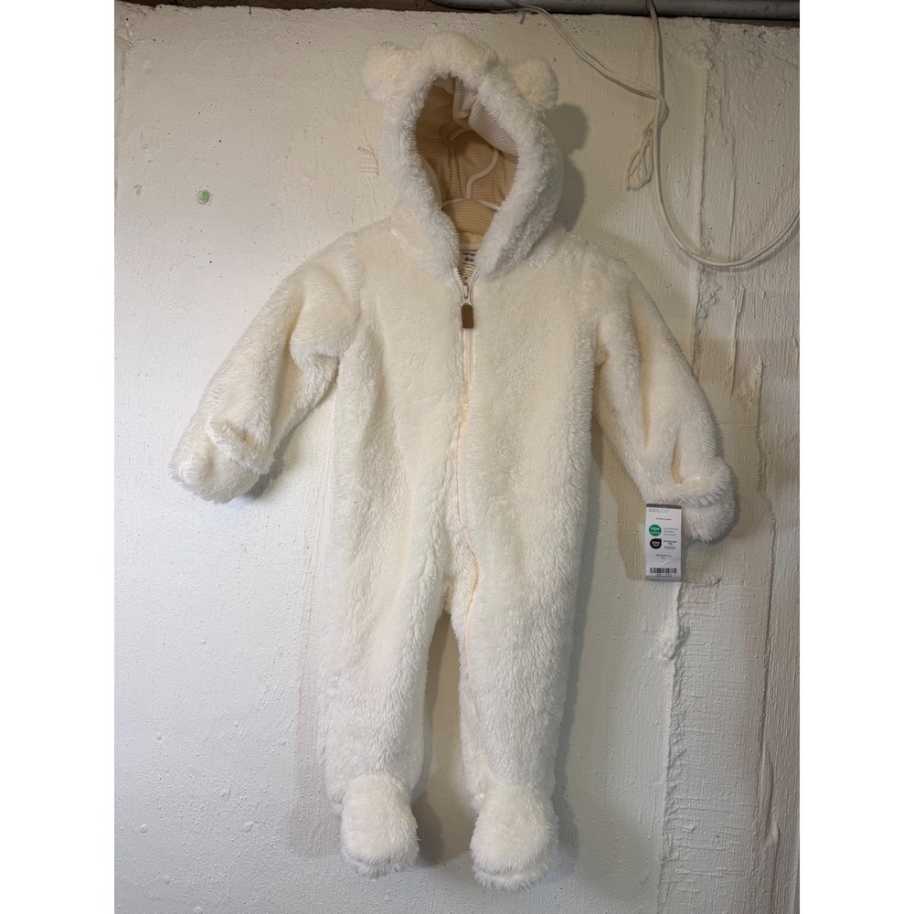 Carters Baby Sherpa Bear Bunting Pram Suit Ivory White 6M 1R563010 New
